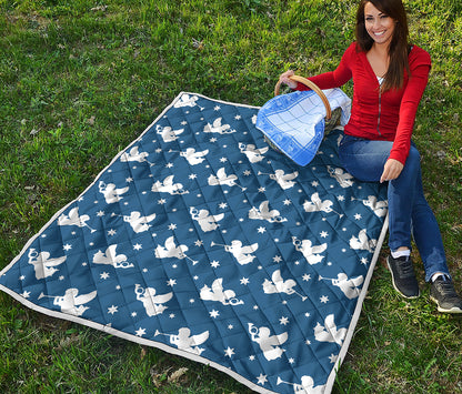 Blue And White Angel Pattern Print Quilt