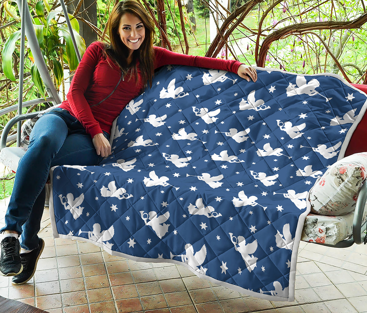 Blue And White Angel Pattern Print Quilt