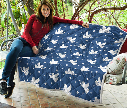 Blue And White Angel Pattern Print Quilt