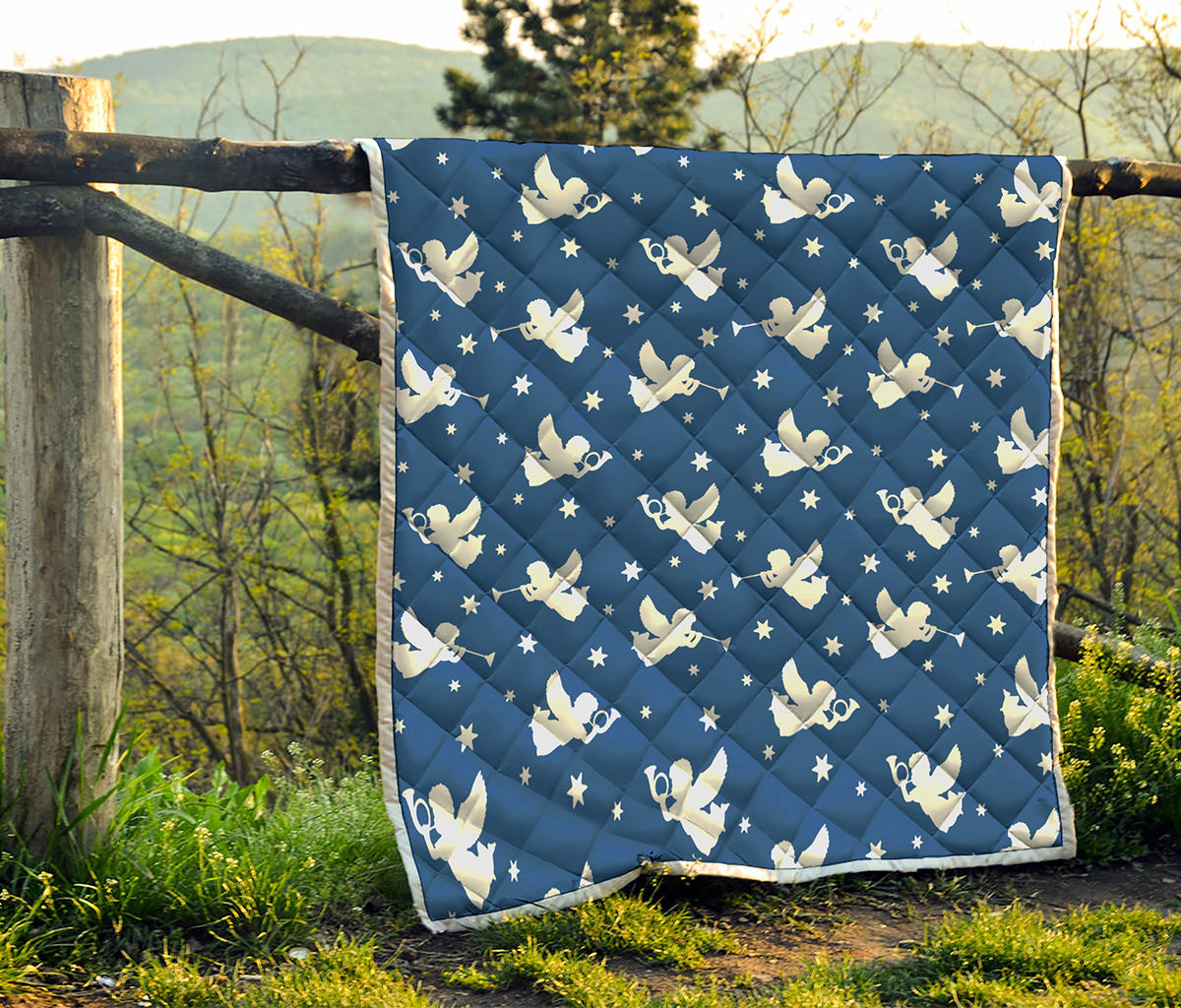 Blue And White Angel Pattern Print Quilt