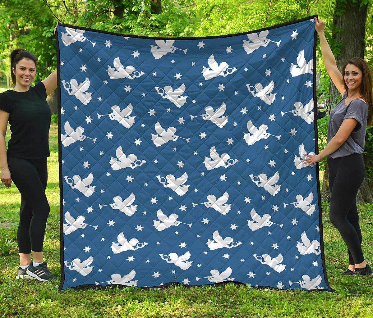 Blue And White Angel Pattern Print Quilt