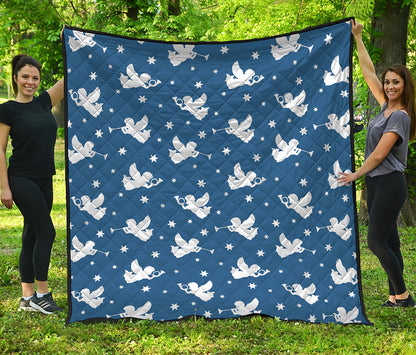 Blue And White Angel Pattern Print Quilt