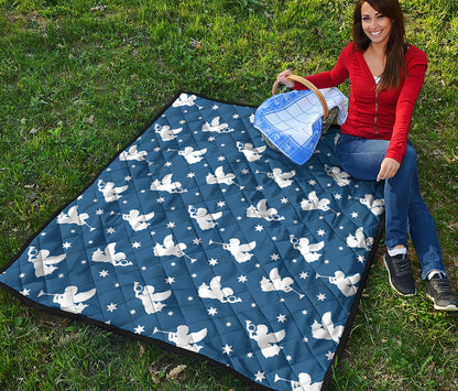 Blue And White Angel Pattern Print Quilt