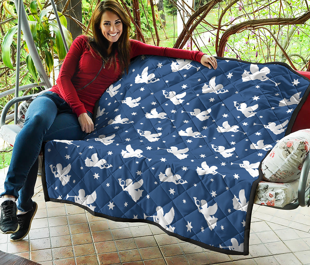 Blue And White Angel Pattern Print Quilt