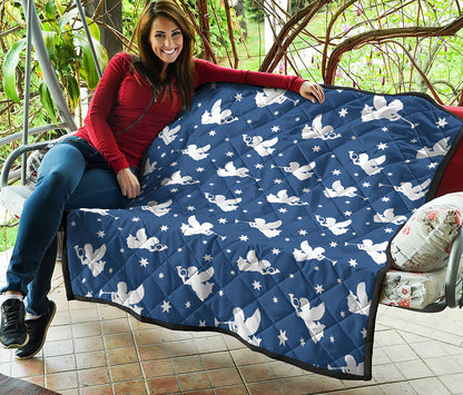 Blue And White Angel Pattern Print Quilt