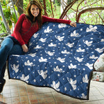 Blue And White Angel Pattern Print Quilt