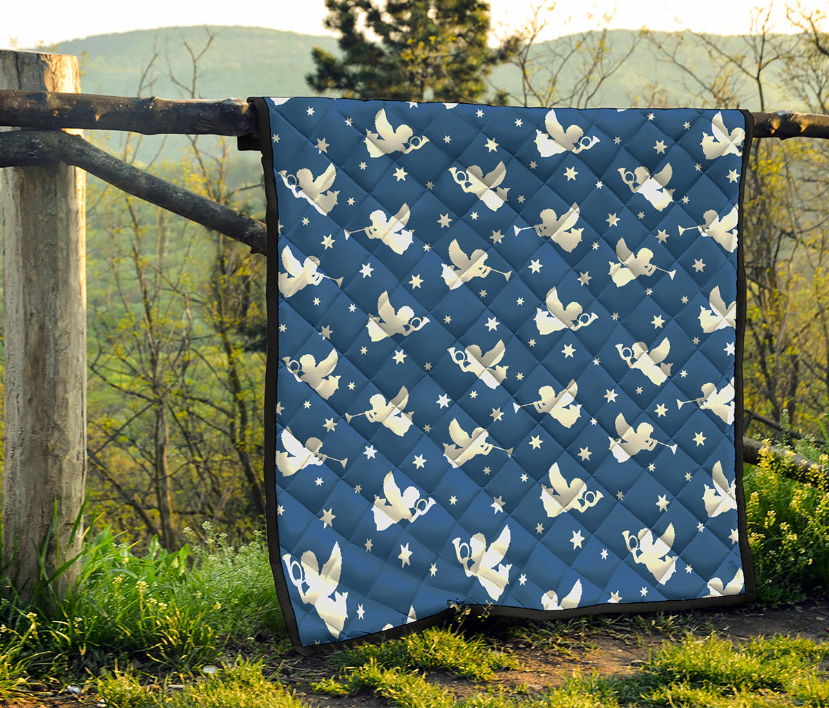 Blue And White Angel Pattern Print Quilt