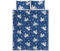 Blue And White Angel Pattern Print Quilt Bed Set