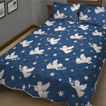 Blue And White Angel Pattern Print Quilt Bed Set