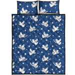Blue And White Angel Pattern Print Quilt Bed Set