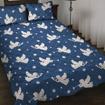 Blue And White Angel Pattern Print Quilt Bed Set