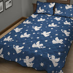 Blue And White Angel Pattern Print Quilt Bed Set