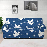 Blue And White Angel Pattern Print Sofa Cover