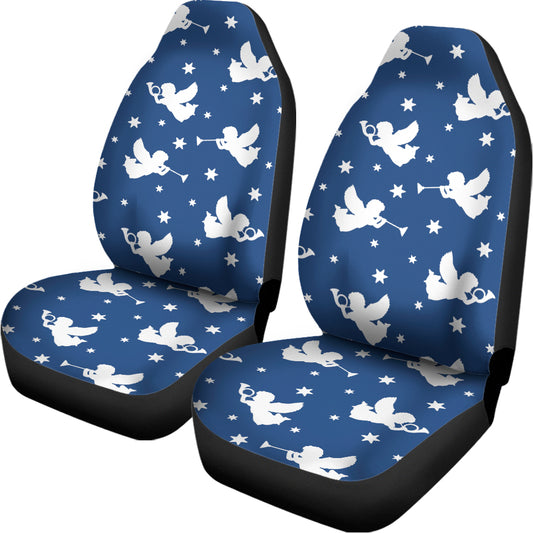 Blue And White Angel Pattern Print Universal Fit Car Seat Covers