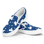 Blue And White Angel Pattern Print White Slip On Shoes