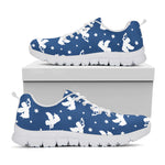 Blue And White Angel Pattern Print White Sneakers