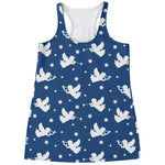 Blue And White Angel Pattern Print Women's Racerback Tank Top