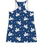 Blue And White Angel Pattern Print Women's Racerback Tank Top