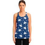 Blue And White Angel Pattern Print Women's Racerback Tank Top