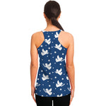 Blue And White Angel Pattern Print Women's Racerback Tank Top