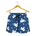 Blue And White Angel Pattern Print Women's Shorts