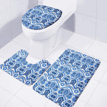 Blue And White Aztec Pattern Print 3 Piece Bath Mat Set