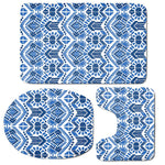 Blue And White Aztec Pattern Print 3 Piece Bath Mat Set
