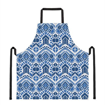 Blue And White Aztec Pattern Print Apron