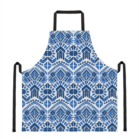 Blue And White Aztec Pattern Print Apron