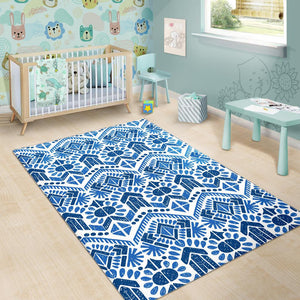 Blue And White Aztec Pattern Print Area Rug GearFrost