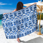 Blue And White Aztec Pattern Print Beach Sarong Wrap