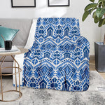 Blue And White Aztec Pattern Print Blanket