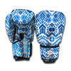 Blue And White Aztec Pattern Print Boxing Gloves