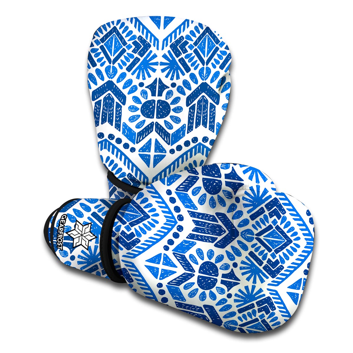 Blue And White Aztec Pattern Print Boxing Gloves