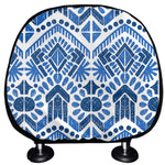 Blue And White Aztec Pattern Print Car Headrest Covers