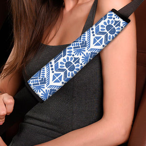 Blue And White Aztec Pattern Print Car Seat Belt Covers