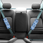 Blue And White Aztec Pattern Print Car Seat Belt Covers