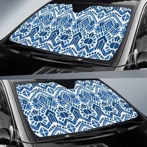 Blue And White Aztec Pattern Print Car Sun Shade GearFrost