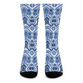 Blue And White Aztec Pattern Print Crew Socks