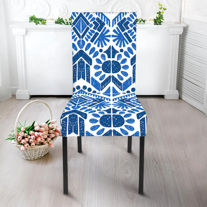 Blue And White Aztec Pattern Print Dining Chair Slipcover