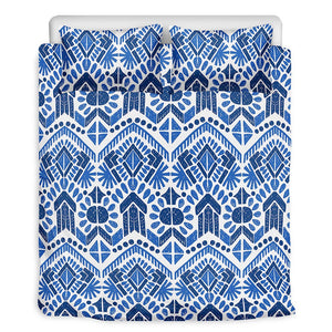 Blue And White Aztec Pattern Print Duvet Cover Bedding Set