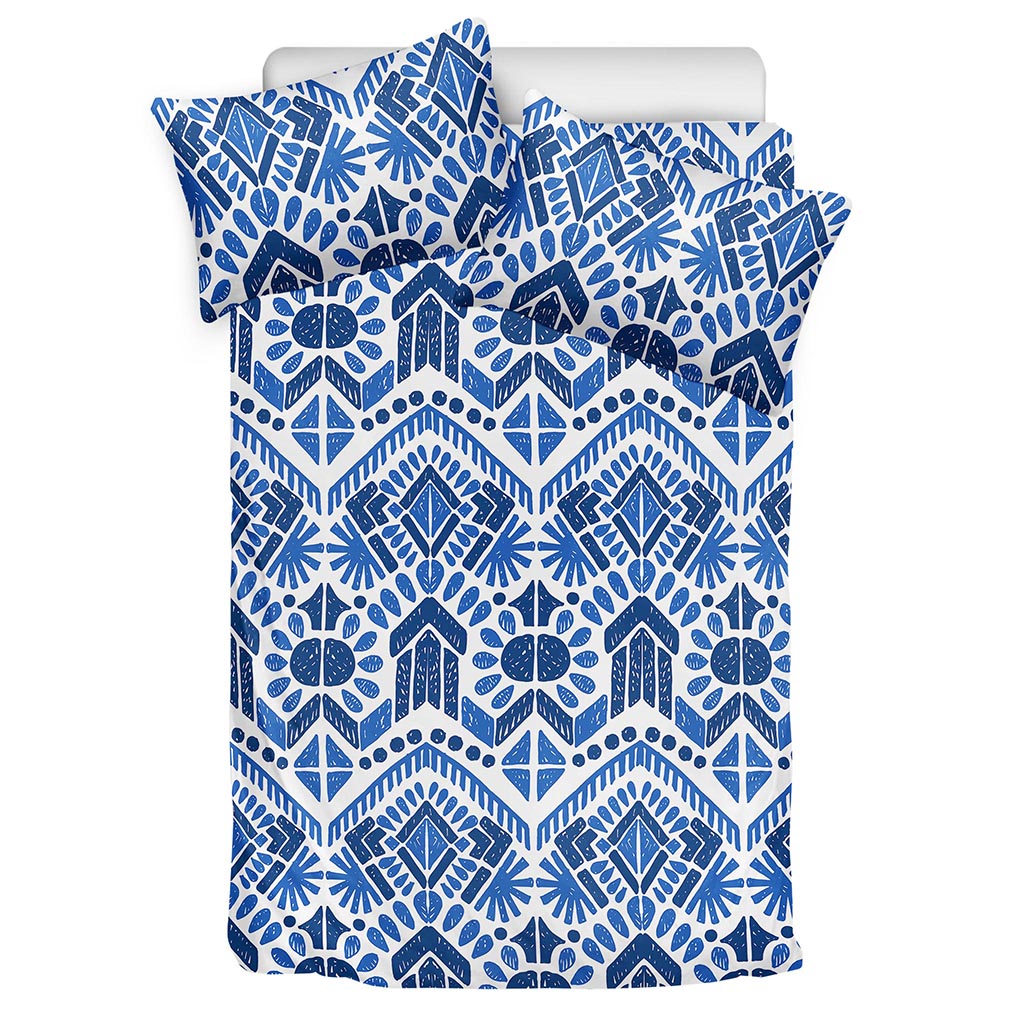 Blue And White Aztec Pattern Print Duvet Cover Bedding Set