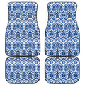 Blue And White Aztec Pattern Print Front and Back Car Floor Mats