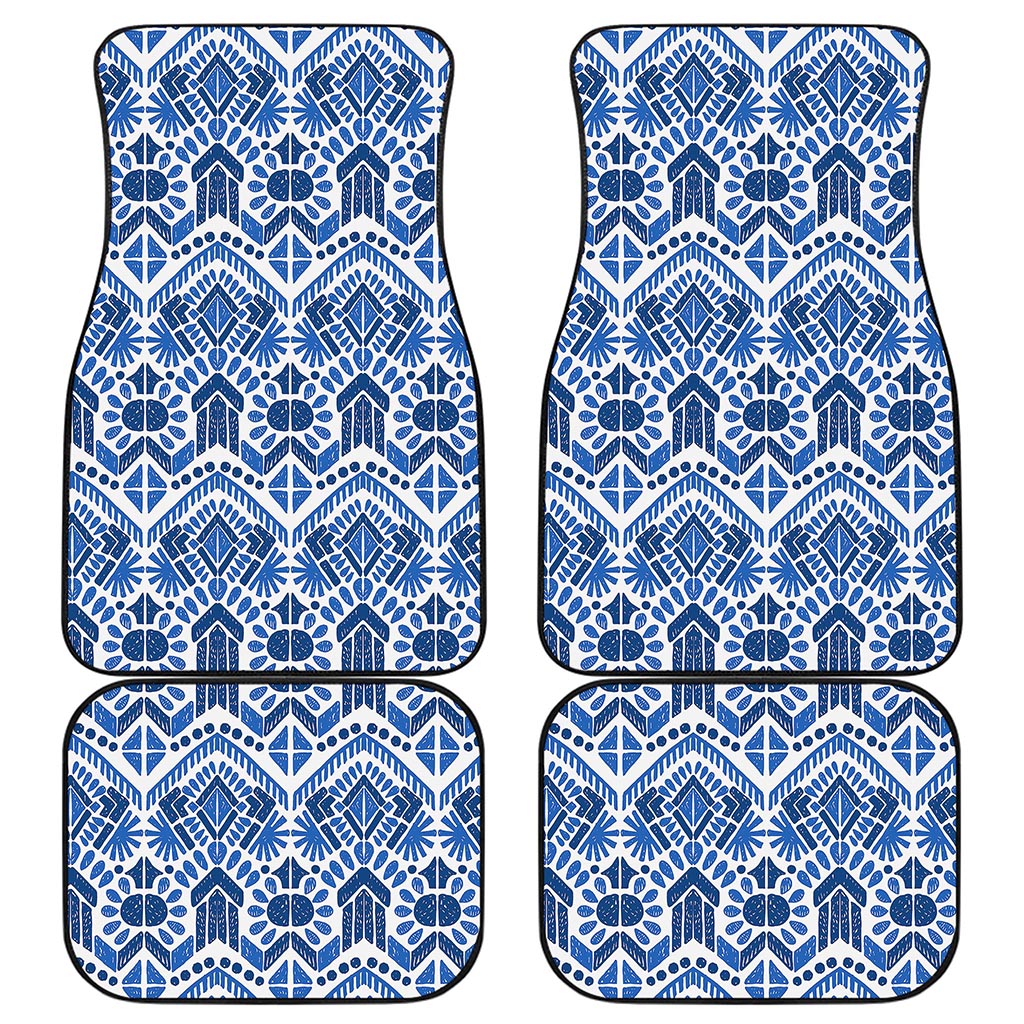 Blue And White Aztec Pattern Print Front and Back Car Floor Mats