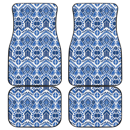 Blue And White Aztec Pattern Print Front and Back Car Floor Mats