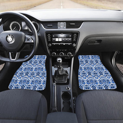 Blue And White Aztec Pattern Print Front and Back Car Floor Mats
