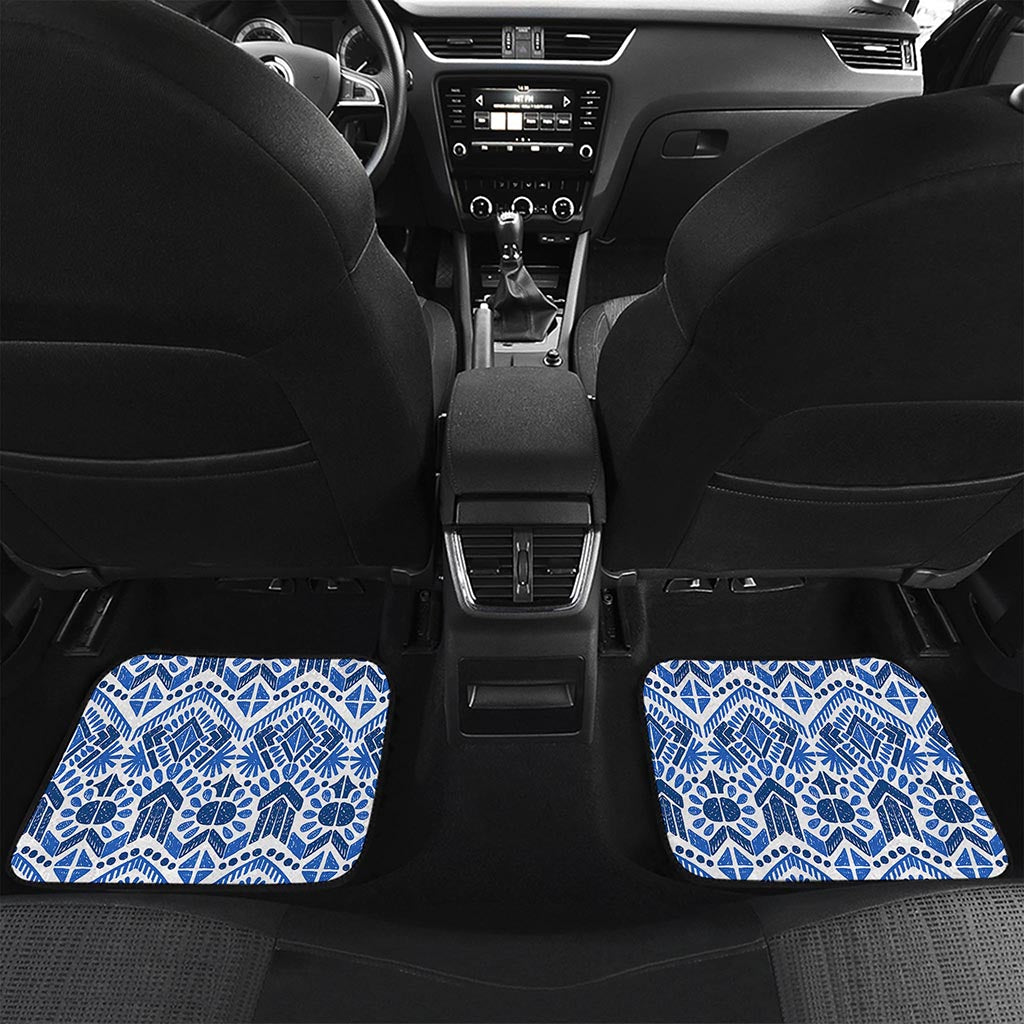 Blue And White Aztec Pattern Print Front and Back Car Floor Mats