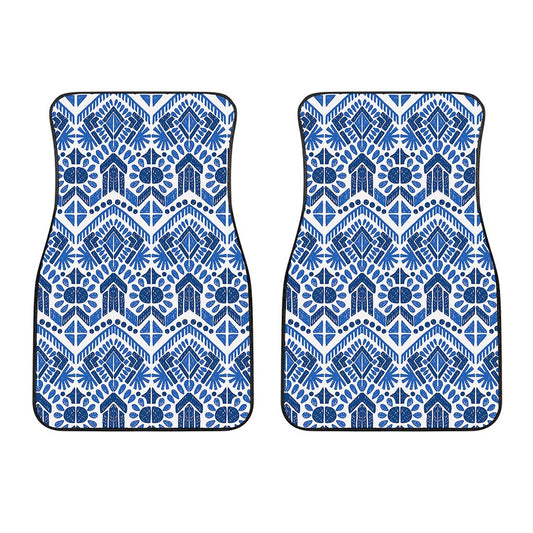 Blue And White Aztec Pattern Print Front Car Floor Mats