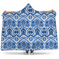 Blue And White Aztec Pattern Print Hooded Blanket