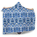 Blue And White Aztec Pattern Print Hooded Blanket